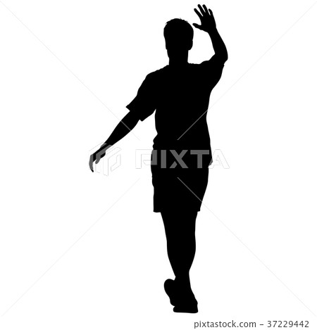 Silhouette of People with a raised hand on White 37229442
