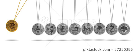 Newton cradle of gold and silver crypto currencies 37230396