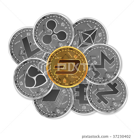 Set of gold and silver crypto currencies 37230402