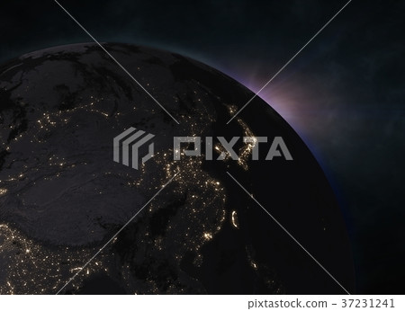 Planet Earth with sunrise in the space - Europe Planet Earth with sunrise in the space - Europe 37231241