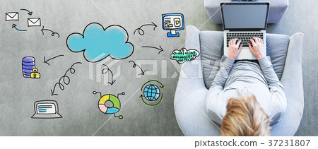 Cloud Computing with man using a laptop  37231807