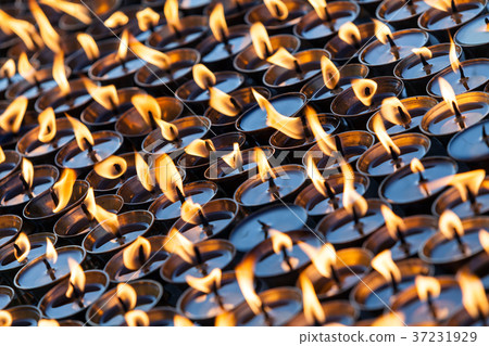 Burning ritual candles in nepali temple. Kathmandu 37231929