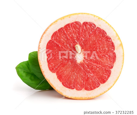 Grapefruit slices with leaf isolated on white 37232285