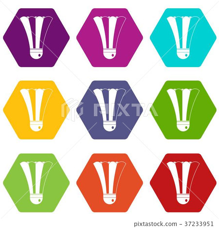 Black and white shuttlecock icon set color hexahedron Black and white shuttlecock icon set color hexahedron 37233951