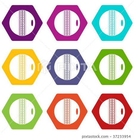 Black and white cricket ball icon set color hexahedron Black and white cricket ball icon set color hexahedron 37233954