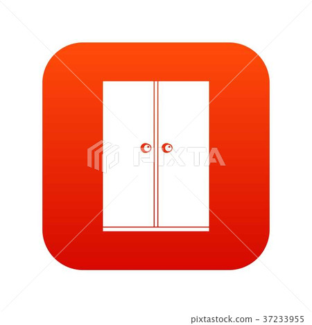 Wooden wardrobe icon digital red Wooden wardrobe icon digital red 37233955