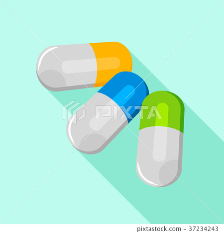 Colorful pills icon, flat style Colorful pills icon, flat style 37234243