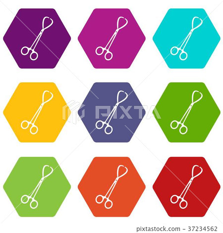 Pair of stainless steel surgical forceps icon set color hexahedron 37234562