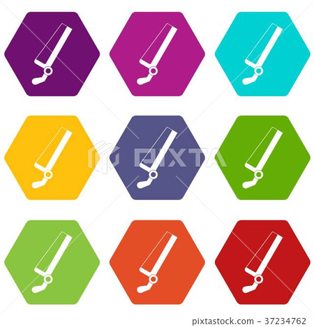 Surgical saw icon set color hexahedron 37234762