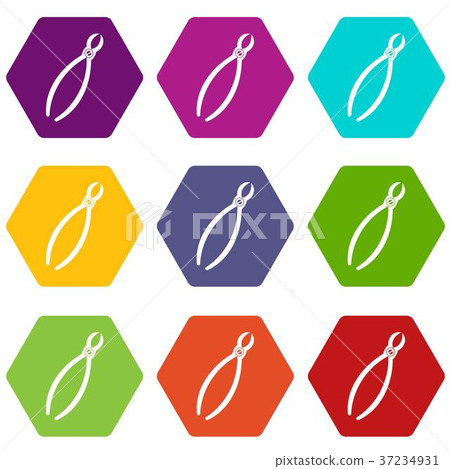 Tooth extraction instrument icon set color hexahedron Tooth extraction instrument icon set color hexahedron 37234931