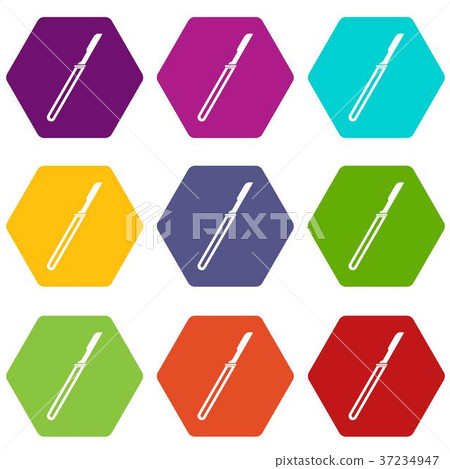 Scalpel icon set color hexahedron 37234947