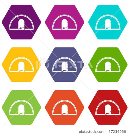Tent icon set color hexahedron Tent icon set color hexahedron 37234966