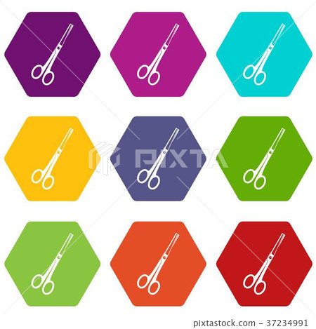 Steel scissors icon set color hexahedron Steel scissors icon set color hexahedron 37234991