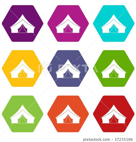 Tent with a triangular roof icon set color hexahedron 37235166