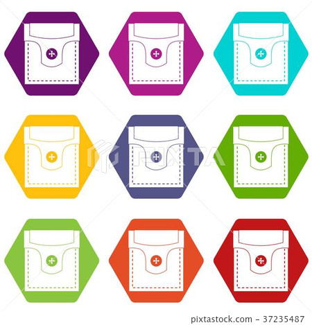 Valve pocket with button icon set color hexahedron - Stock Illustration ...