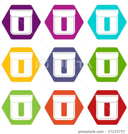 Black pocket icon set color hexahedron - Stock Illustration [37235757 ...