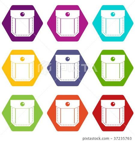 Pocket with valve and button icon set color... - Stock Illustration ...