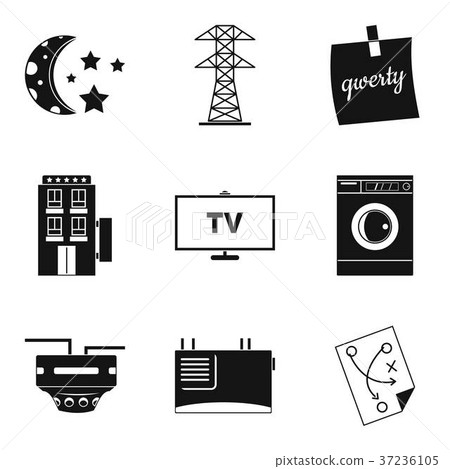 Electrical network icons set, simple style Electrical network icons set, simple style 37236105