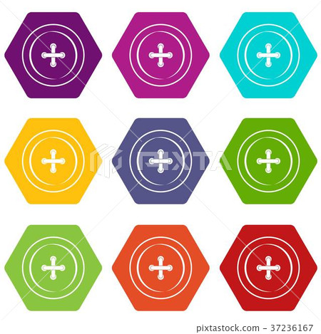 Sewing button icon set color hexahedron 37236167
