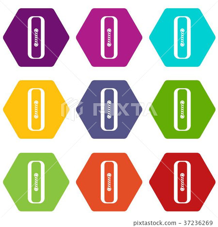 Sewn rectangular button icon set color hexahedron 37236269