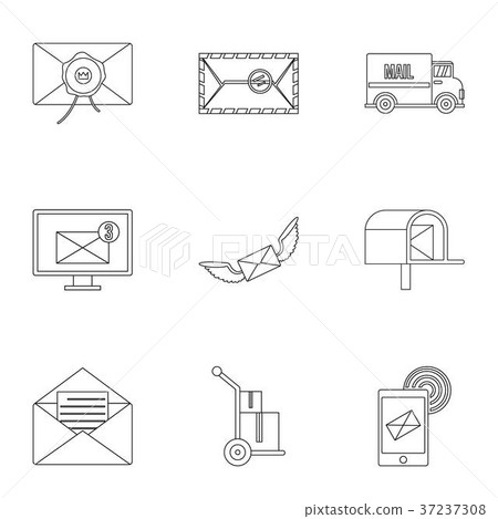 Postal icons set, outline style Postal icons set, outline style 37237308