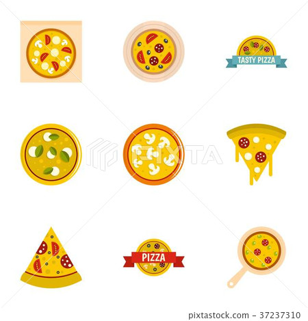 Pizza assortment icons set, flat style 37237310
