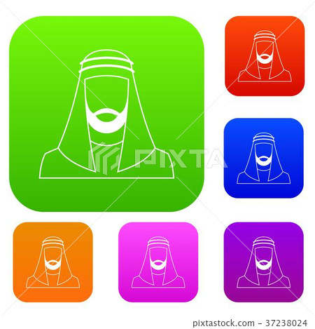 Arabic man in traditional muslim hat set collection Arabic man in traditional muslim hat set collection 37238024