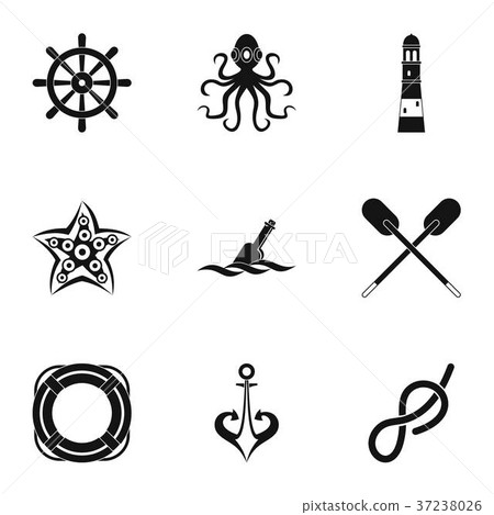Marine icons set, simple style Marine icons set, simple style 37238026
