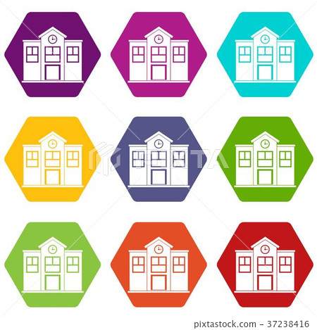 School icon set color hexahedron School icon set color hexahedron 37238416