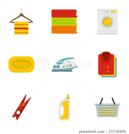 Wash icons set, flat style 37238495
