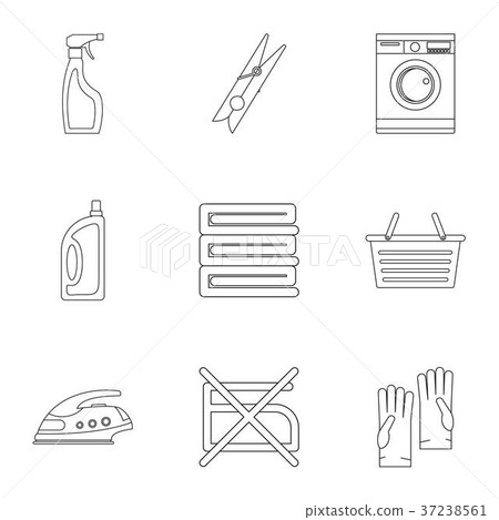 Domestic washing icons set, outline style Domestic washing icons set, outline style 37238561