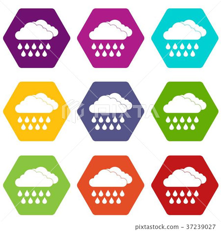 Cloud and rain icon set color hexahedron 37239027