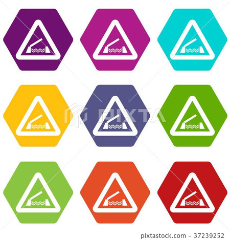 Lifting bridge warning sign icon set color hexahedron 37239252