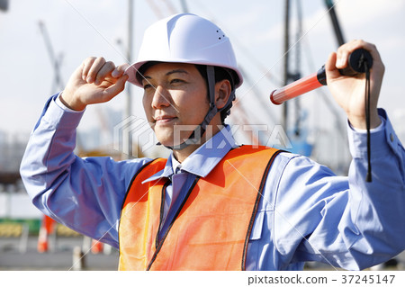 Young Male Civil Engineer Security Guard Guard Man Traffic Guidance Gatten Worker 37245147