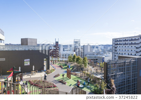 Family playing in the roof garden of the mall 37245822