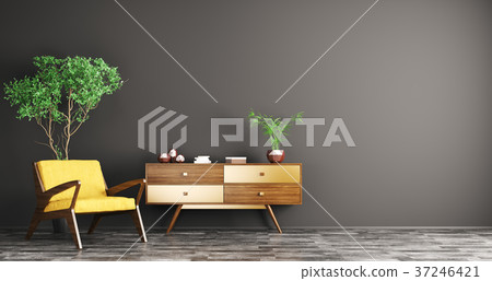 Interior with wooden cabinet and armchair 3d 37246421