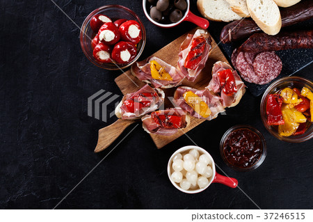 Spanish tapas with slices jamon serrano 37246515