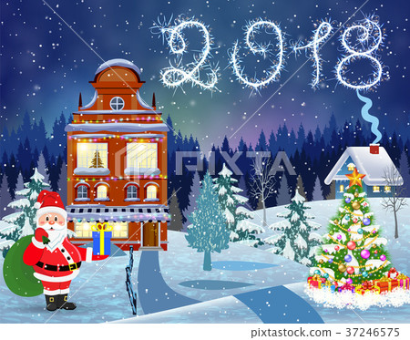 house in snowy Christmas landscape at night house in snowy Christmas landscape at night 37246575