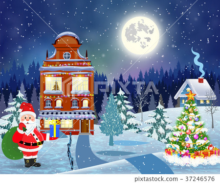 house in snowy Christmas landscape at night house in snowy Christmas landscape at night 37246576