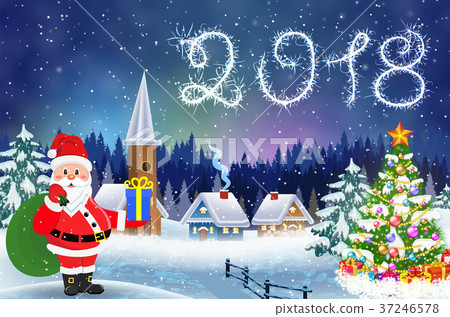 house in snowy Christmas landscape at night 37246578