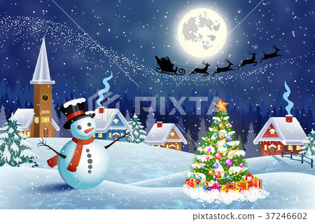house in snowy Christmas landscape at night house in snowy Christmas landscape at night 37246602