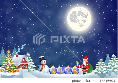Santa Claus with gift bag and snowman Santa Claus with gift bag and snowman 37246603
