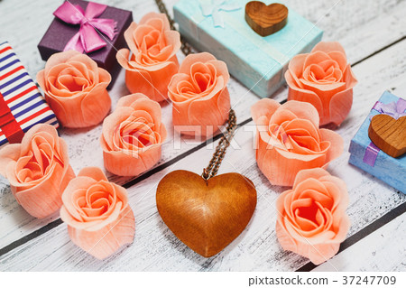 Romantic holiday concept with symbols of love Romantic holiday concept with symbols of love 37247709