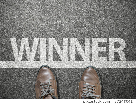 wording winner on start line on road street, race wording winner on start line on road street, race 37248041
