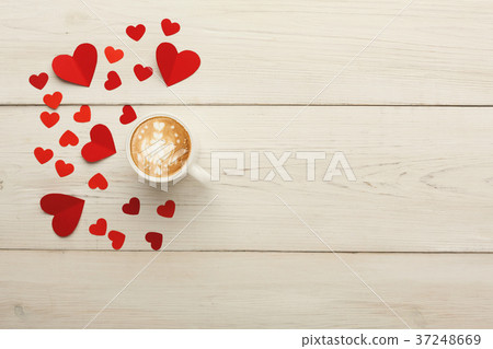 Valentine day background, handmade hearts on wood 37248669
