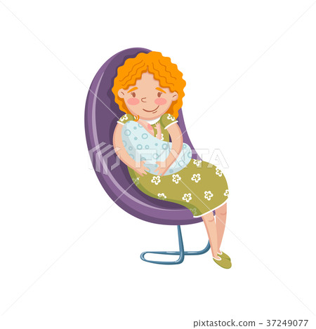 Young woman in casual clothing sitting at chair Young woman in casual clothing sitting at chair 37249077