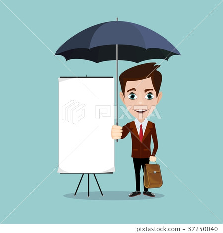 Young men with a poster and umbrella 37250040