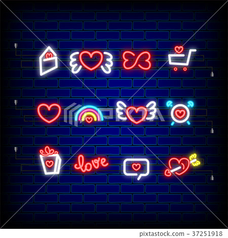 Neon happy Valentines Day set icon-插圖素材 [37251918] - PIXTA圖庫