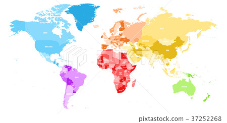 Colorful political map of World divided into six Colorful political map of World divided into six 37252268
