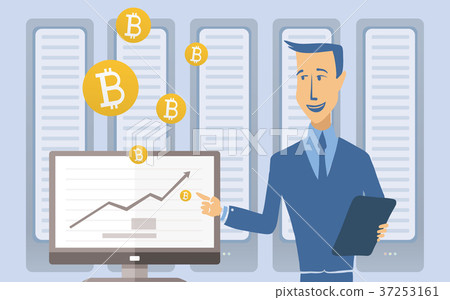 Mining bitcoin concept. Young man standing at the 37253161